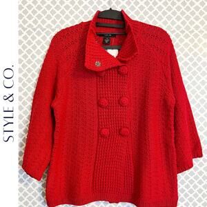STYLE & CO. ¾ Sleeve Red Knit Coatigan / Jacket, M, NWT!